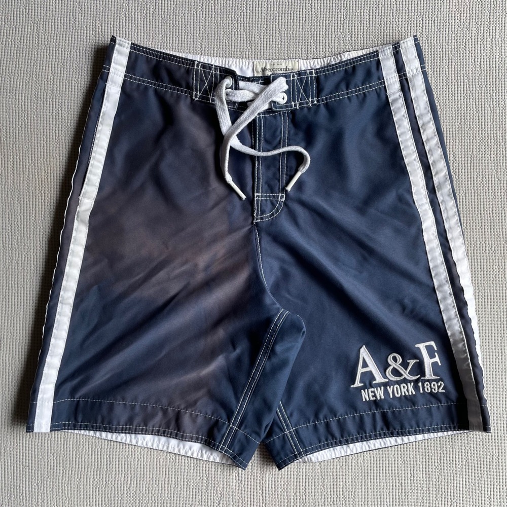 Abercrombie & Fitch Swim Trunks Men's M Navy Blue White Stripe Retro